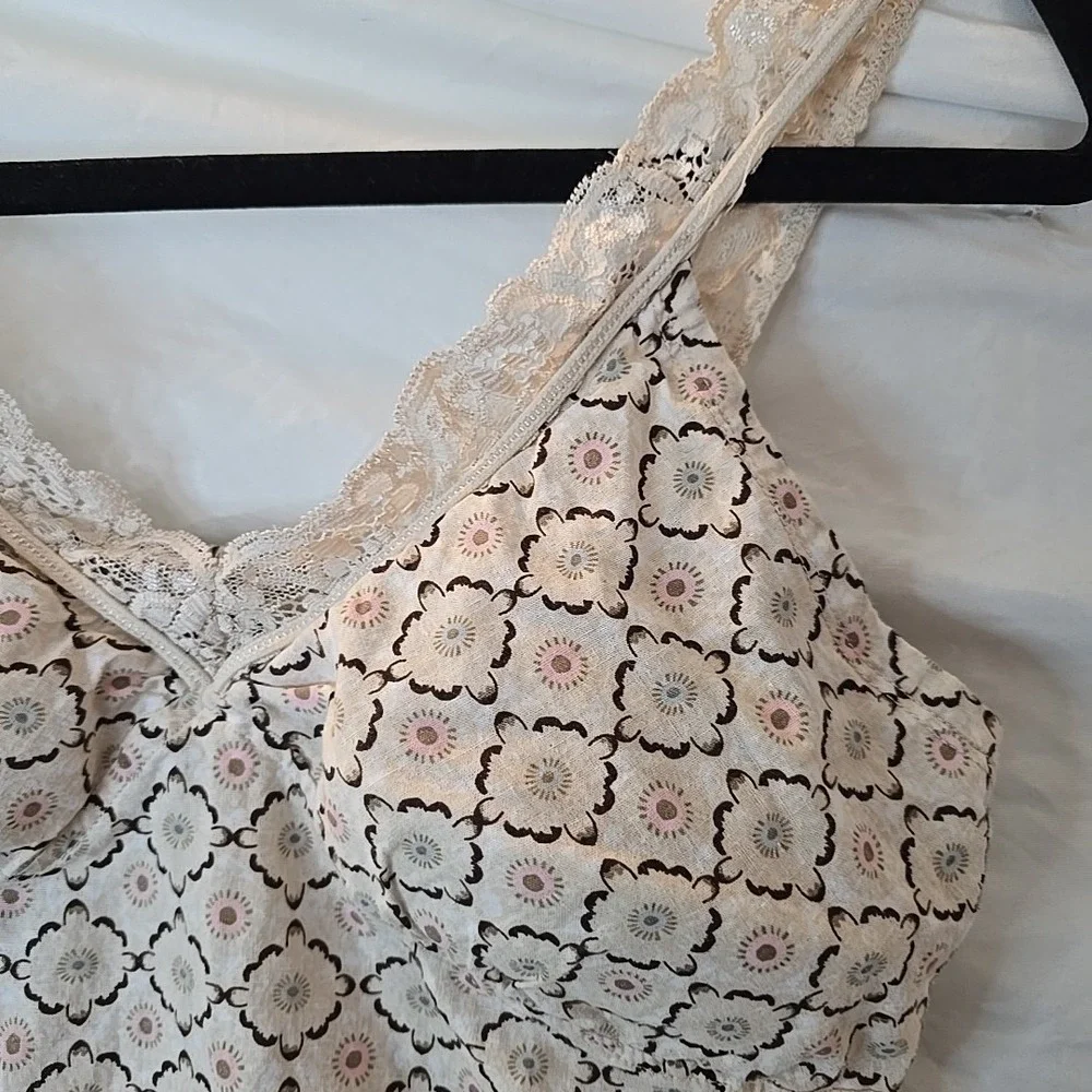 LEI Cream Diamond Pattern Babydoll Cami Tank Top Lace Trim Padded Bra Y2K 90s XL